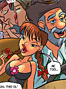 Three lustful cartoon bitches flirting with an old boy in the car