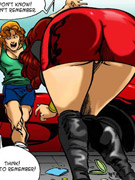 Cartoon dude gets a remote control for his tv where he can see a hot chick with mega boobs