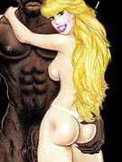 Interracial toon porn pics of nasty blonde with apple booty going wild with two black dudes.