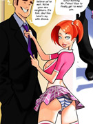 Sex hungry older teacher lookin at his busty student in miniskirt and turning on.