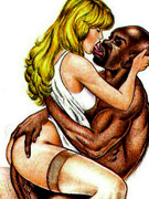 Cartoon blonde bride willingly being fucked by three sex hugnry black strangers.